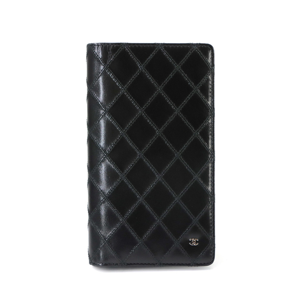 Chanel Bicolore Bi-fold Long Wallet, Leather, Black, A46356, Silver Hardware